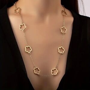 Geometric Hollow Floral Long Necklace Flower Design